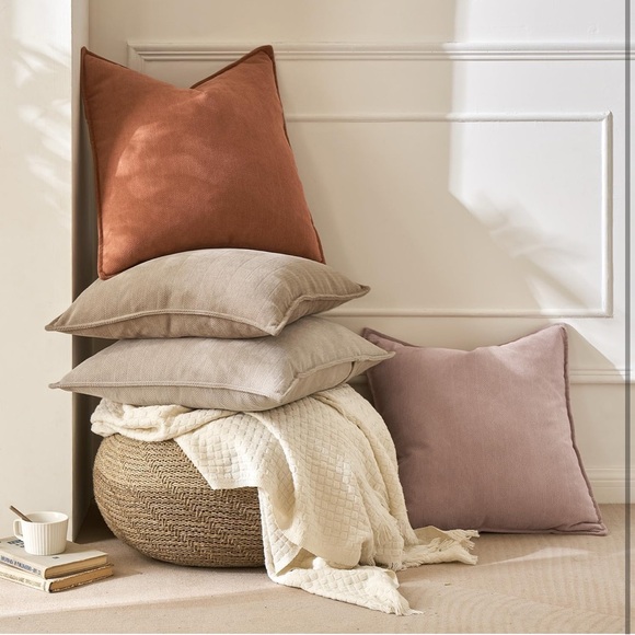 Fall Pack of 2 Burnt Orange Decorative Pillow Covers 20x20” Soft Chenille Covers - Picture 7 of 8